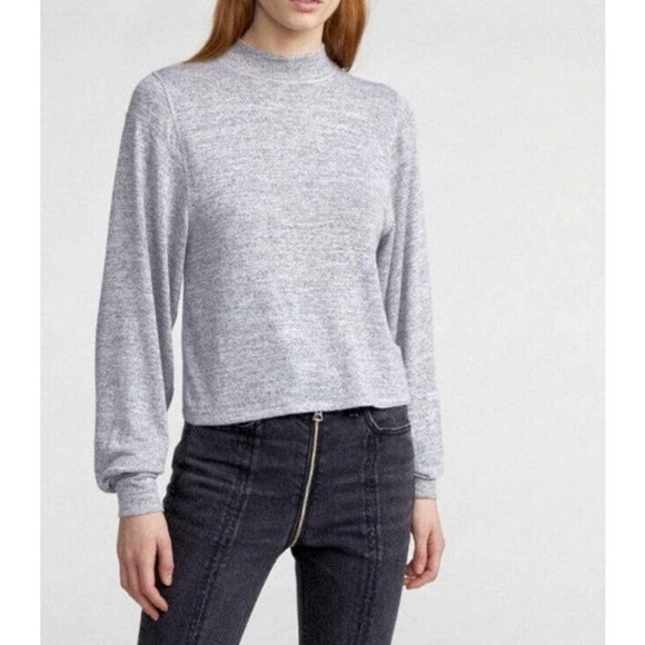 Rag & Bone Bigsby Heather Grey Mock Neck Balloon Long Sleeve Soft Women's Medium - Picture 1 of 10